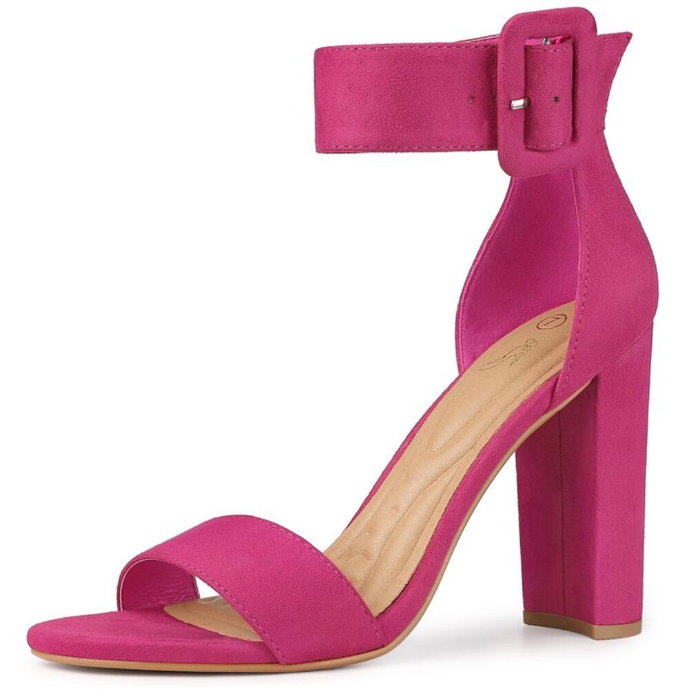 Open Toe Ankle Straps Block Heel Sandals Hot Pink